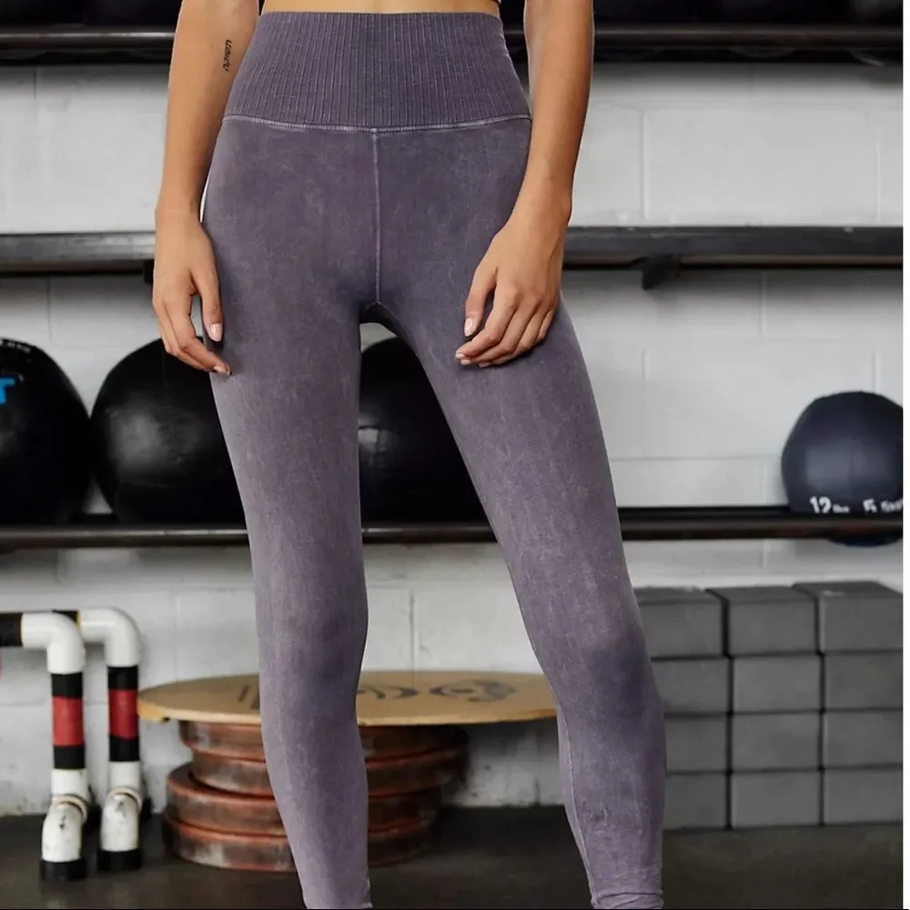 Free People High-Rise 7/8 Length Good Karma Leggings - Washed Grey - M/L - Picture 1 of 11